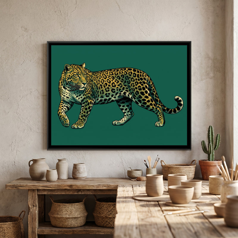 Teal Prowler - canvas art shown in a second room setting
