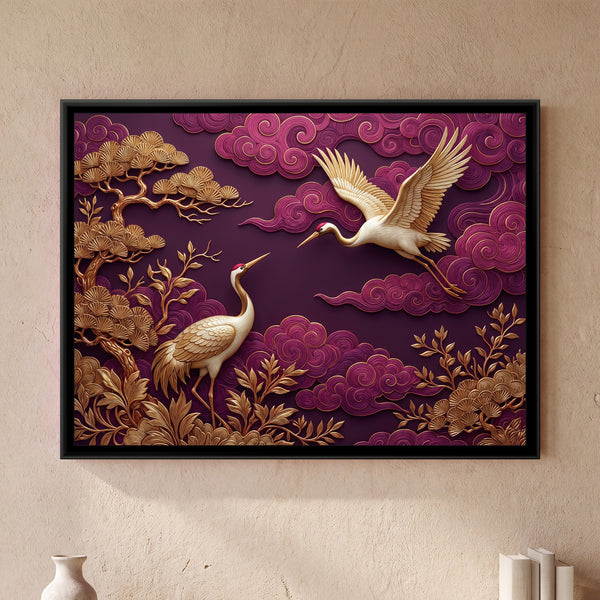 Golden Cranes in Plum Skies