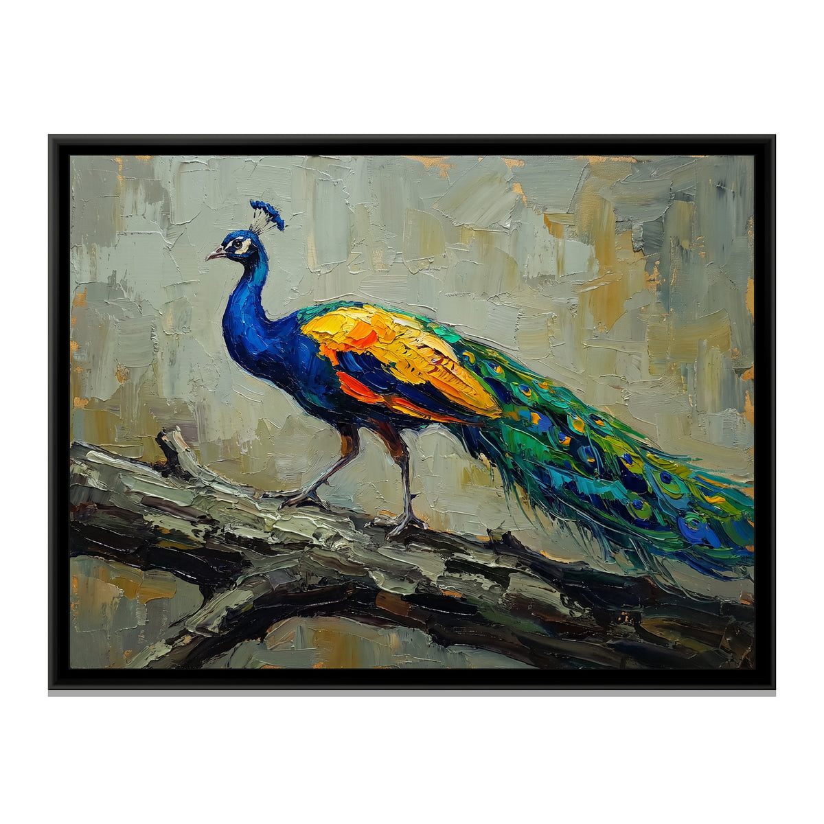 Azure Plumage on the Move - framed canvas print, front view