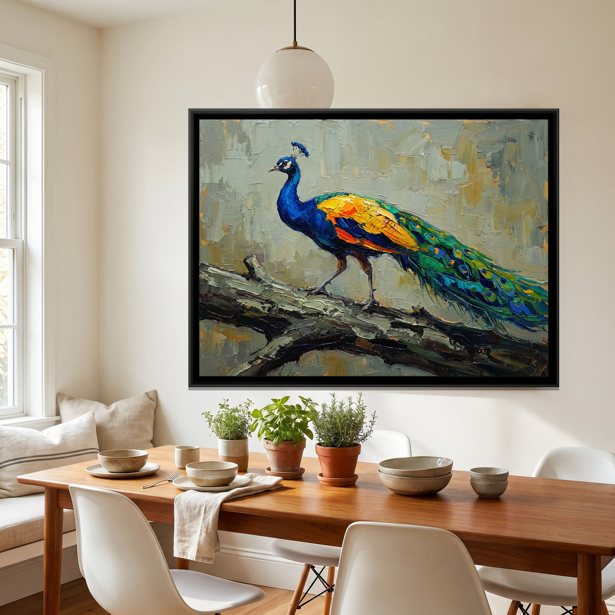 Azure Plumage on the Move - canvas art shown in a second room setting