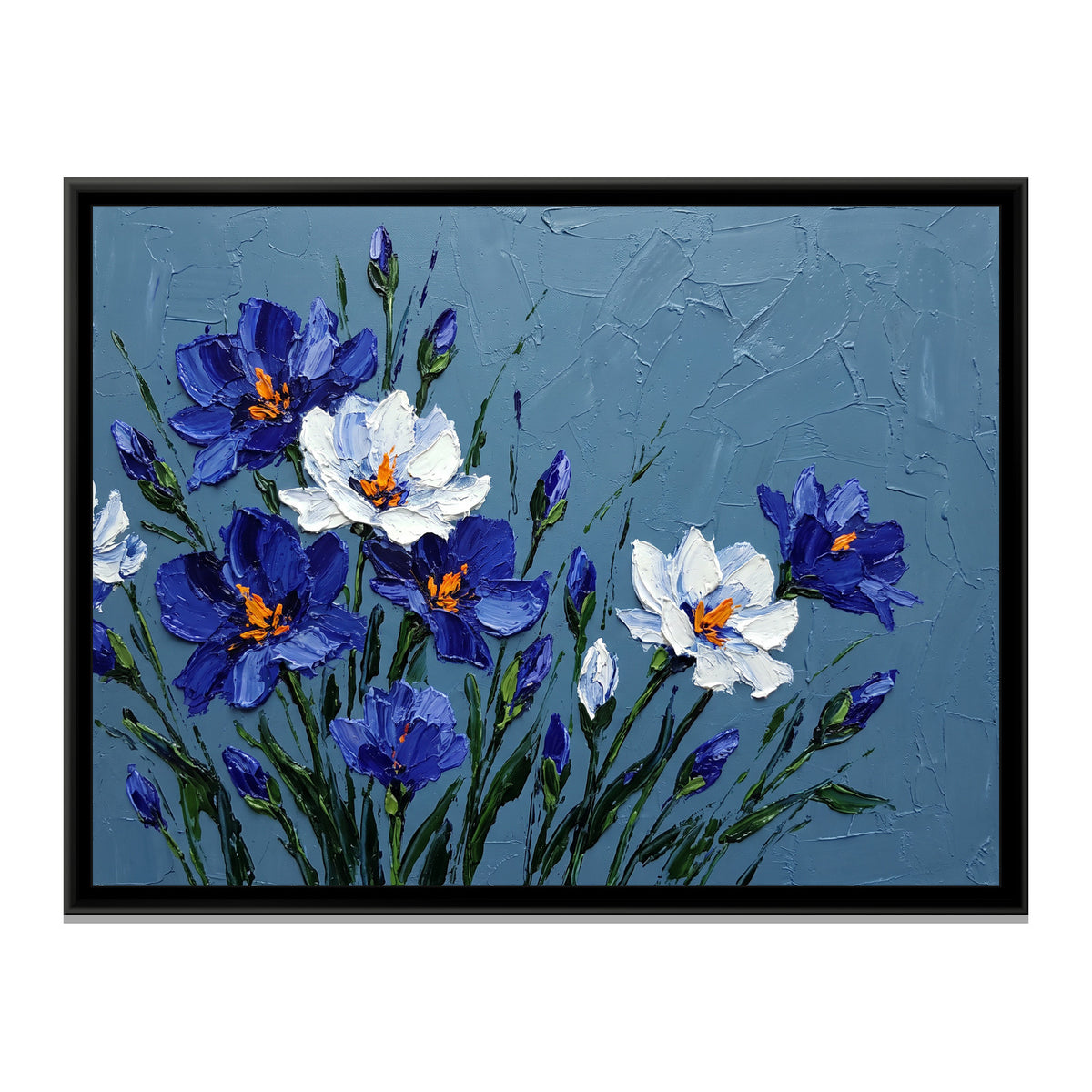 Azure Blooms - framed canvas print, front view