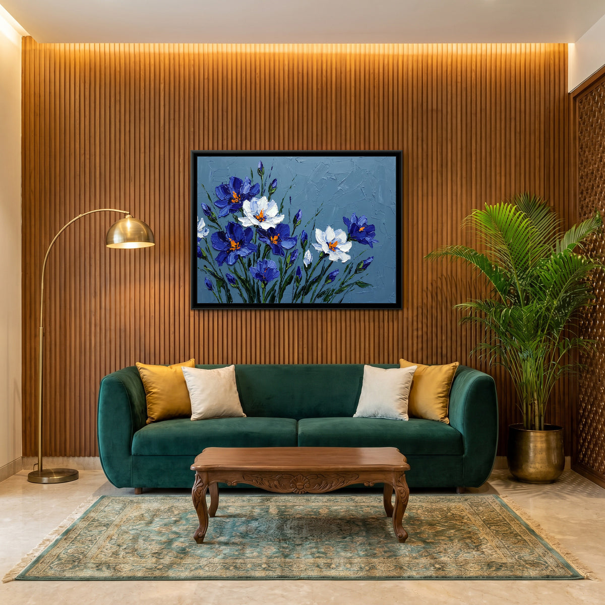 Azure Blooms - canvas art shown in a second room setting