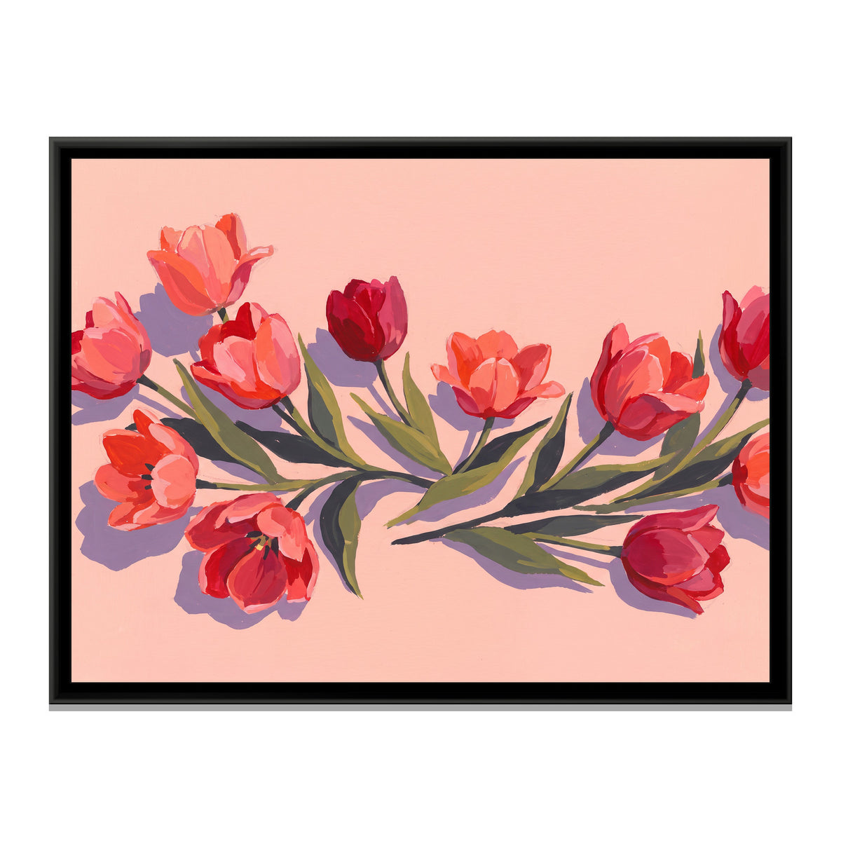 Sweeping Coral Blooms - framed canvas print, front view