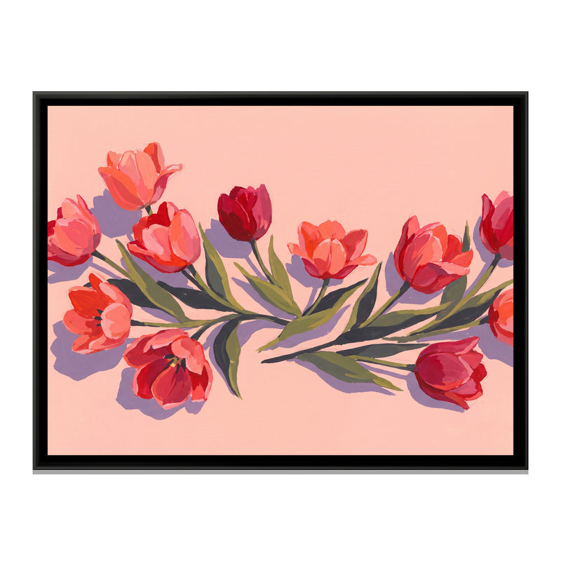 Sweeping Coral Blooms - framed canvas print, front view