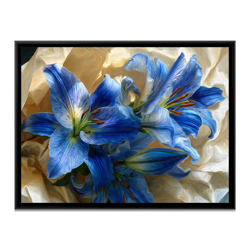 Azure Lilies on Cream - framed canvas print, front view