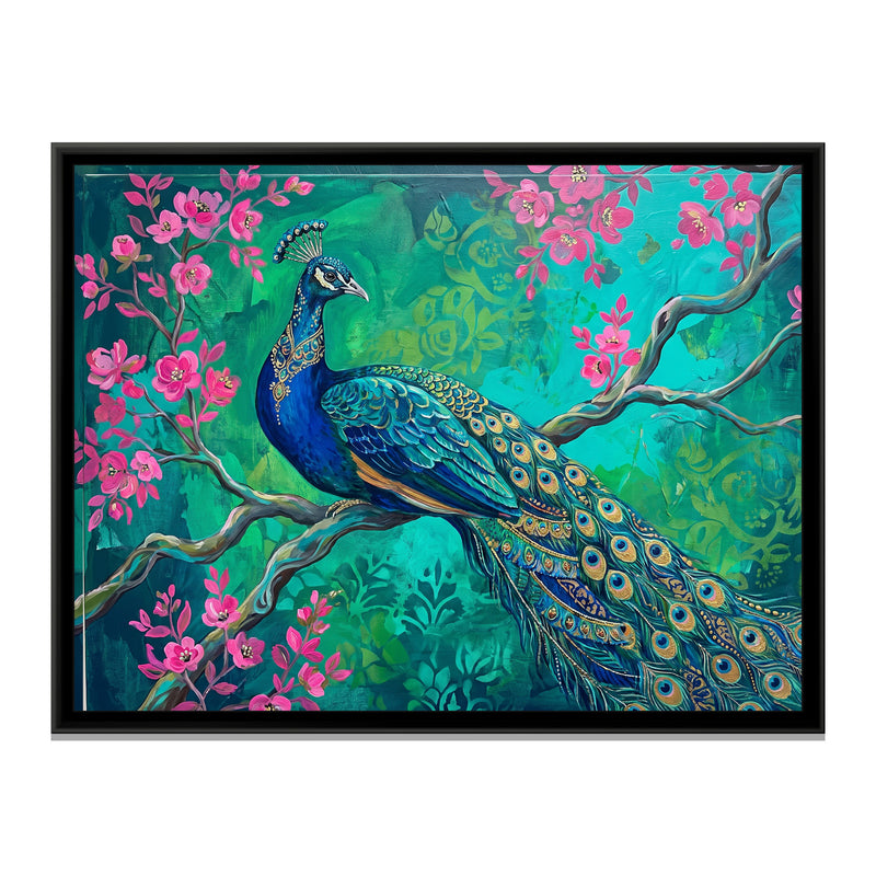 Sapphire Plumes in the Emerald Grove - framed canvas print, front view