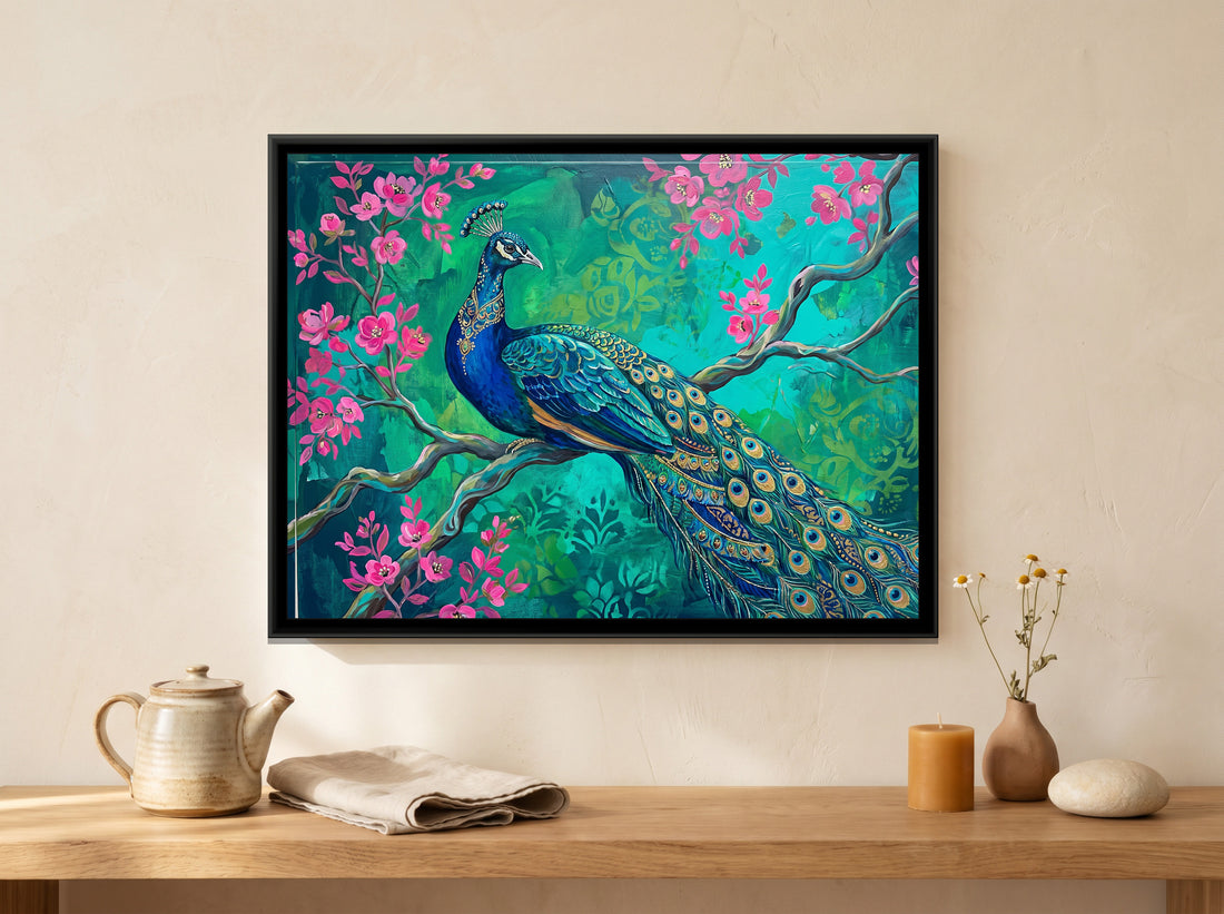 A Kolorkaari canvas in a floater frame, in a room