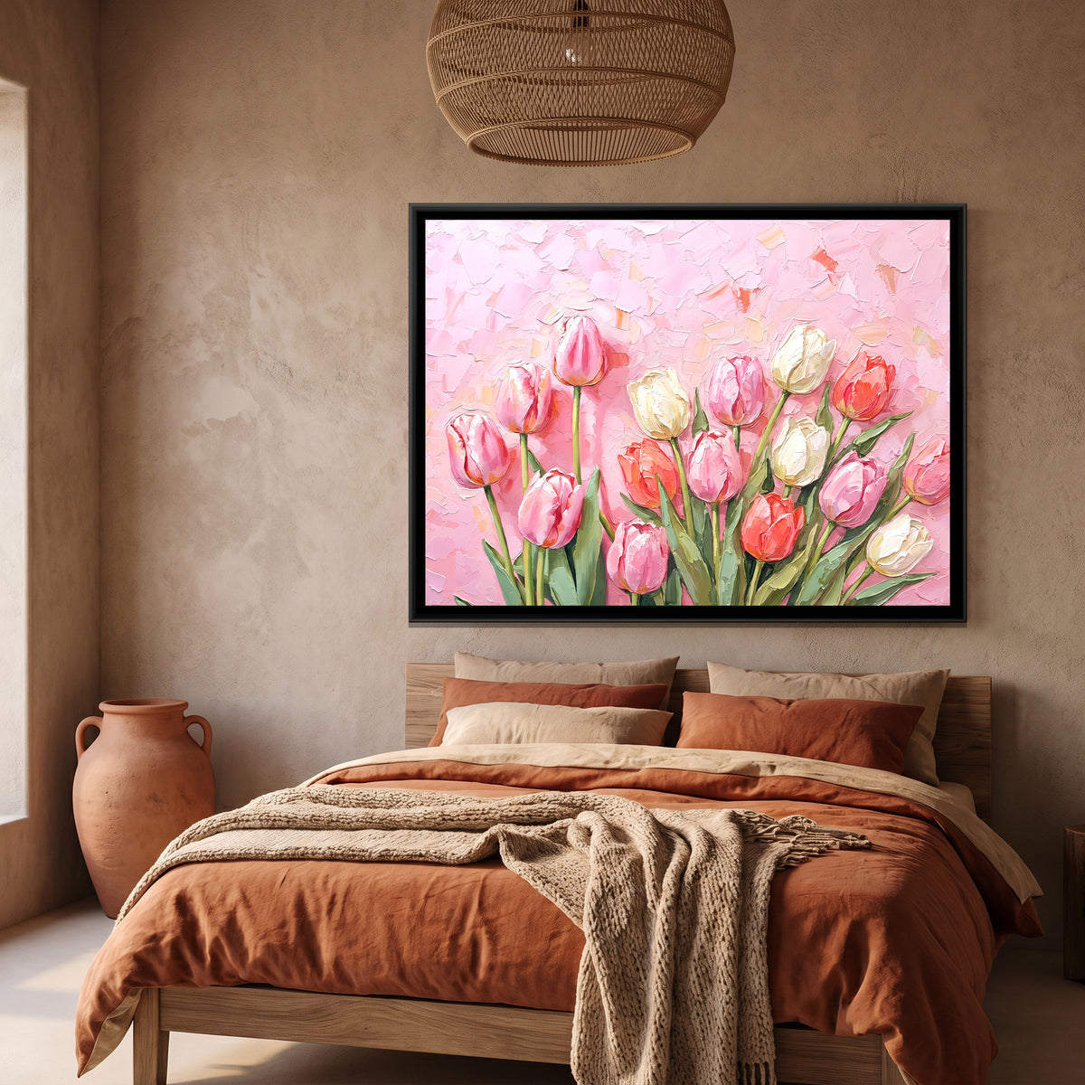Impasto Spring Blooms - canvas art shown in a second room setting