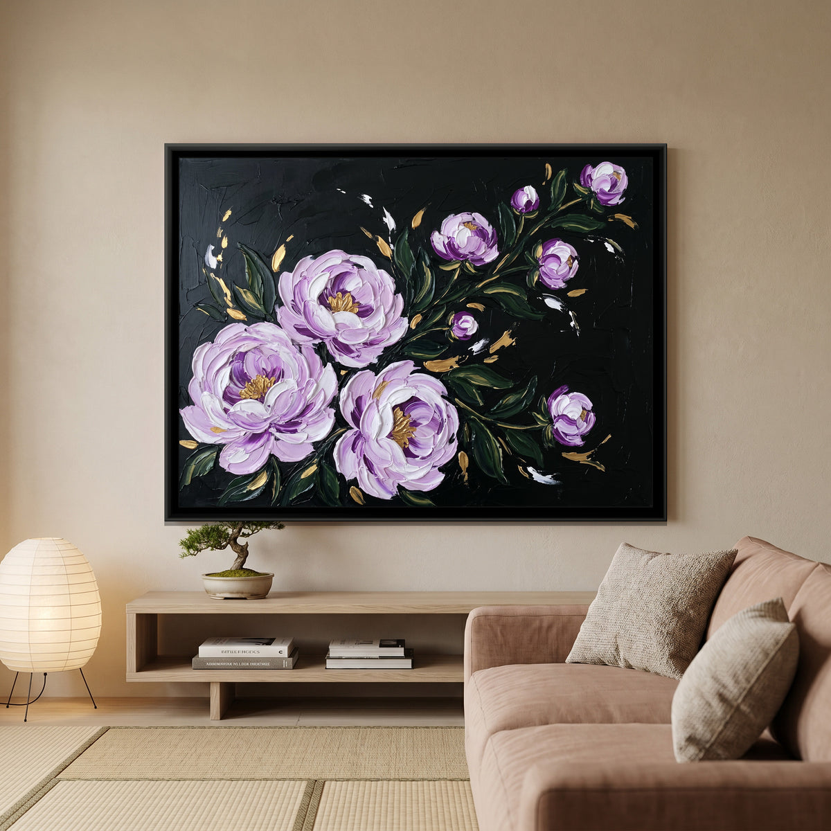 Gilded Violet Sweep - canvas art shown in a styled room