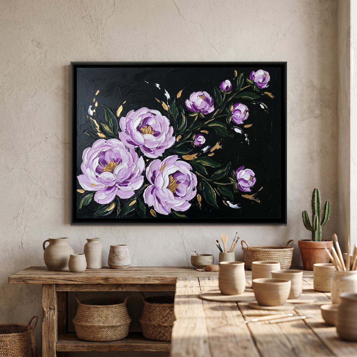 Gilded Violet Sweep - canvas art shown in a second room setting