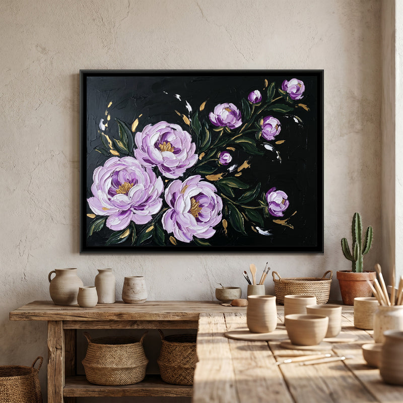 Gilded Violet Sweep - canvas art shown in a second room setting