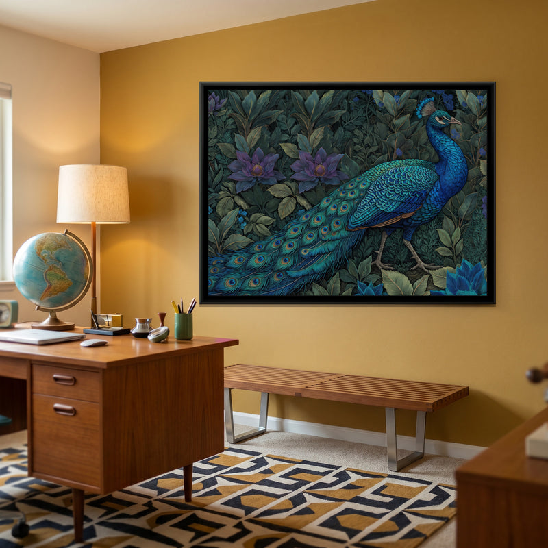 Sapphire Strut in the Grove - canvas art shown in a second room setting