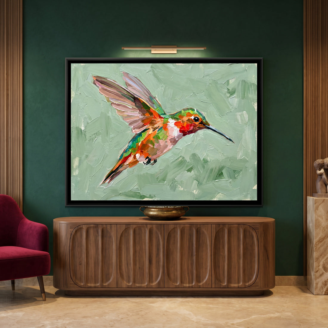 A Kolorkaari canvas in a floater frame, in a room