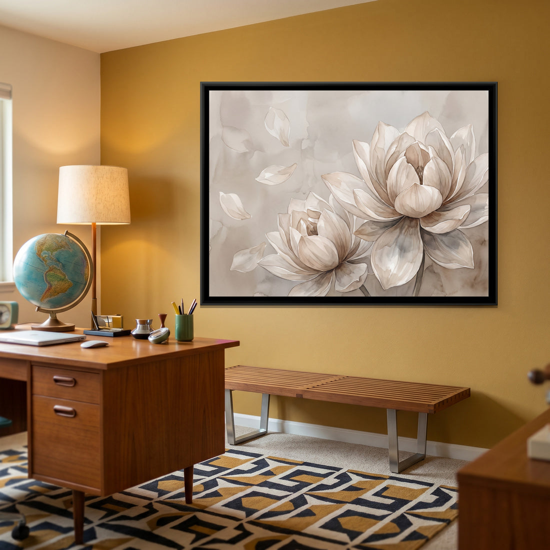 A Kolorkaari canvas in a floater frame, in a room