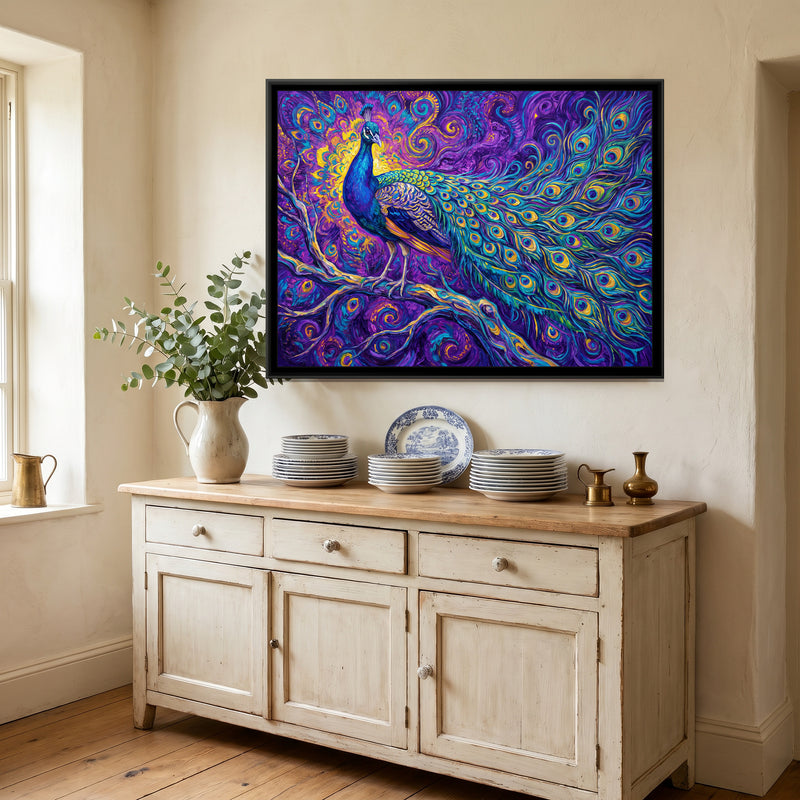 Sapphire Strut - canvas art shown in a styled room