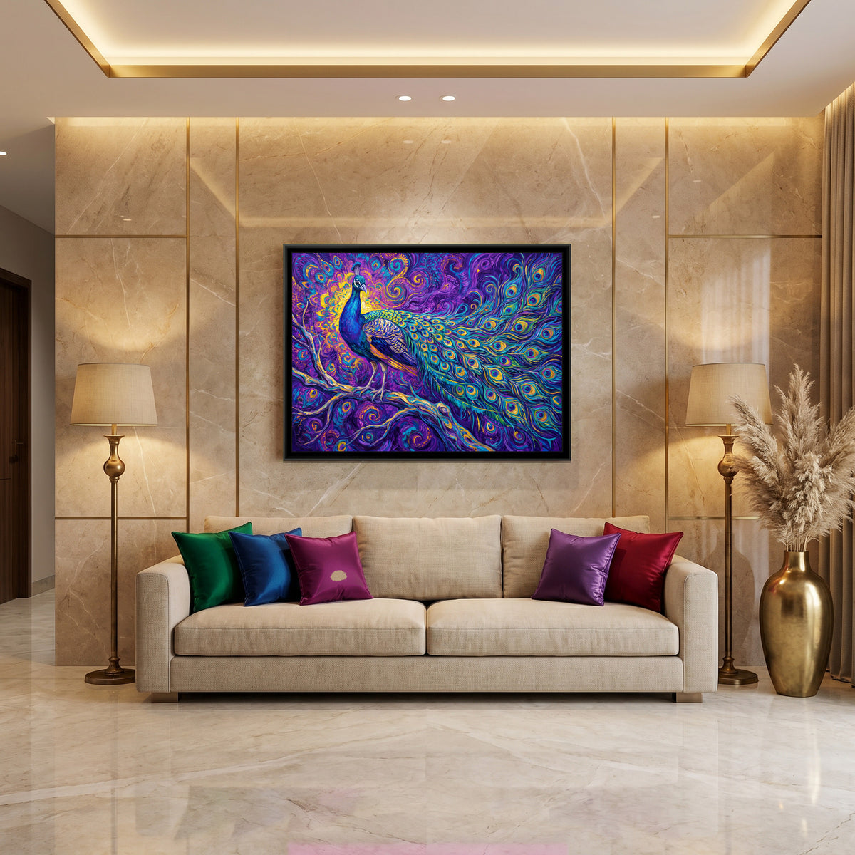 Sapphire Strut - canvas art shown in a second room setting