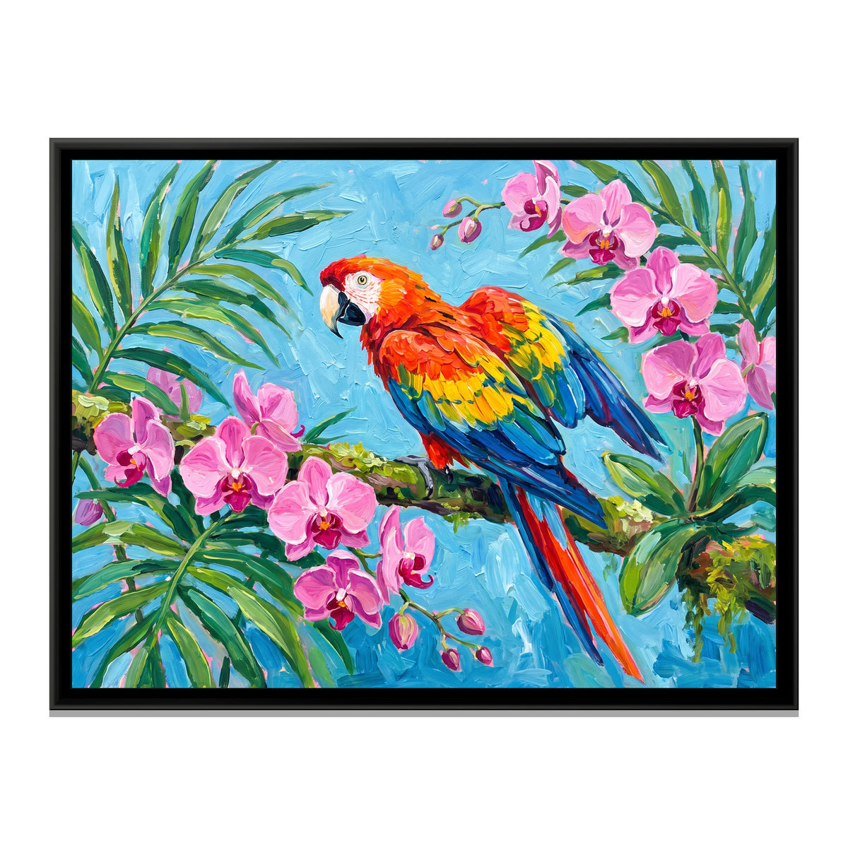 Macaw in the Canopy - framed canvas print, front view