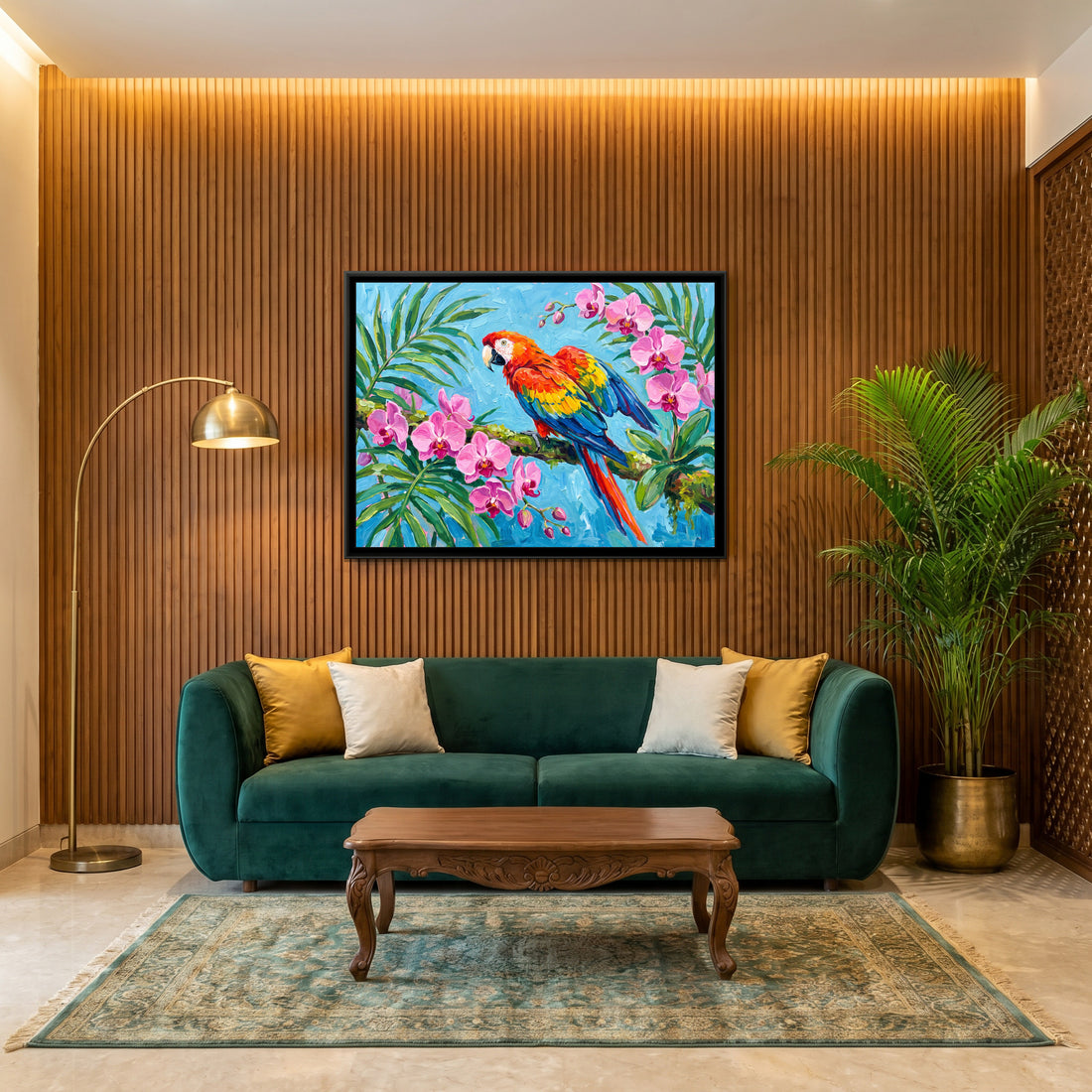 A Kolorkaari canvas in a floater frame, in a room