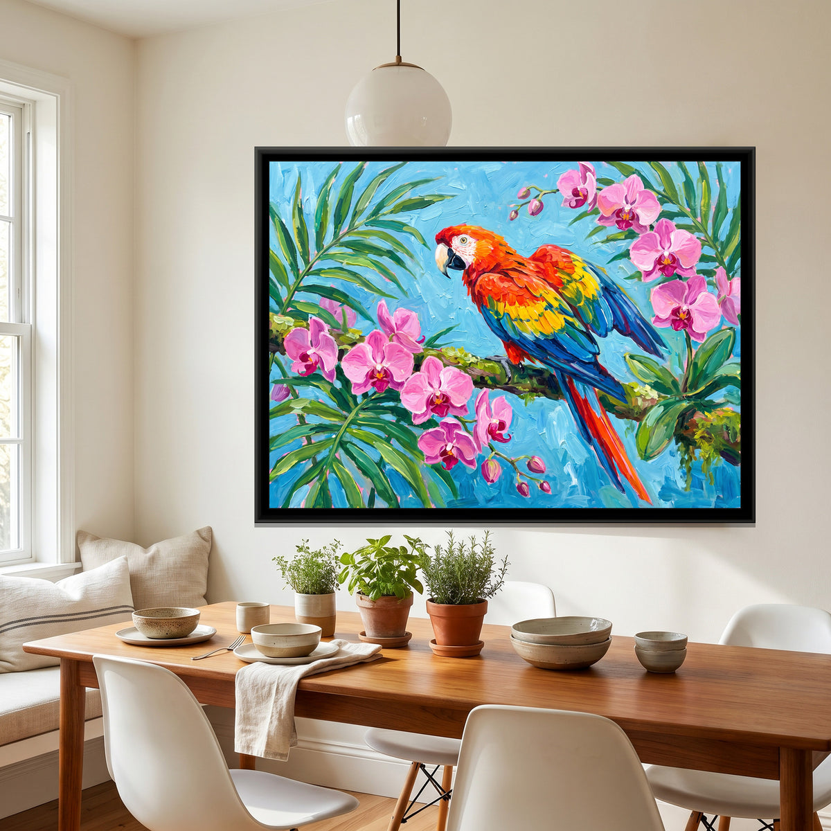 Macaw in the Canopy - canvas art shown in a second room setting
