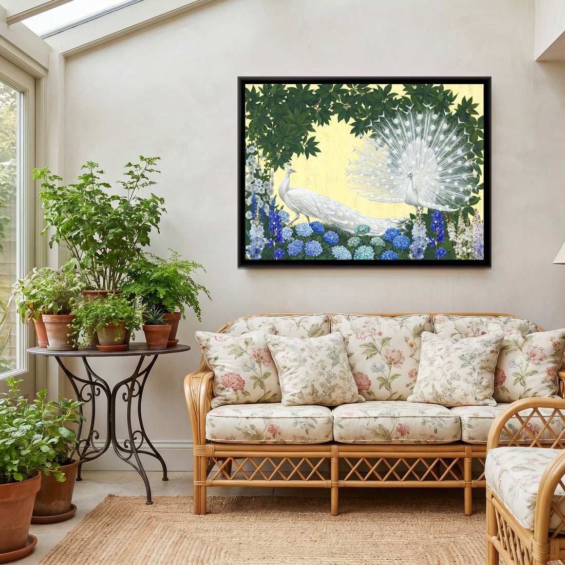 A Kolorkaari canvas in a floater frame, in a room