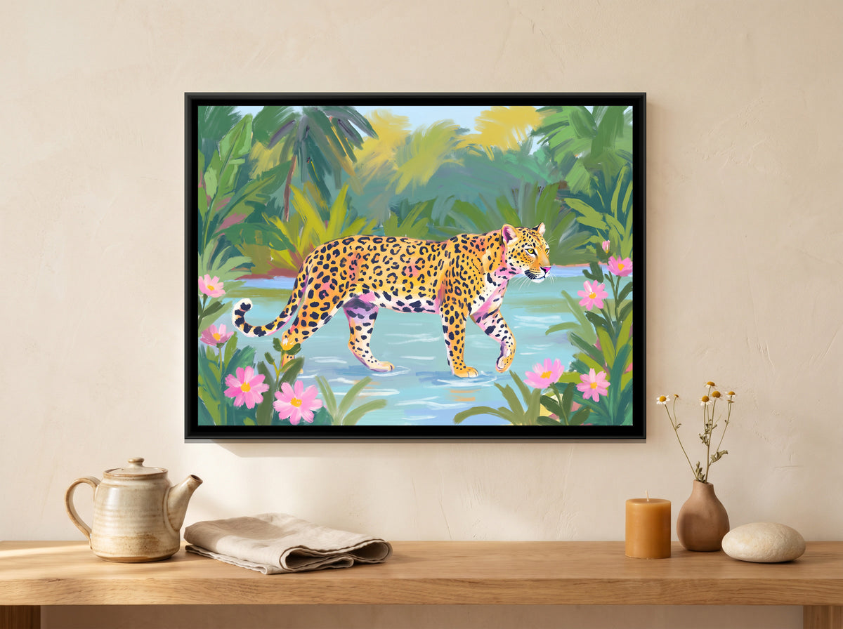 Jungle River Crossing - canvas art shown in a styled room