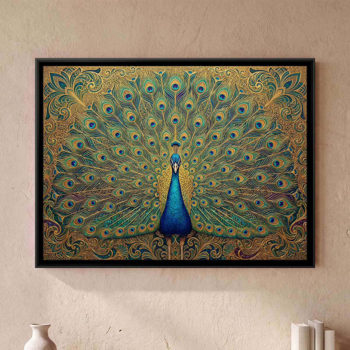 Golden Plumage Display - framed canvas art hung on a wall