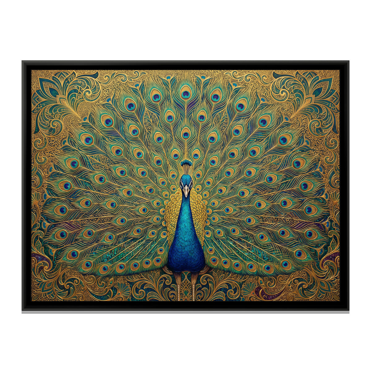 Golden Plumage Display - framed canvas print, front view