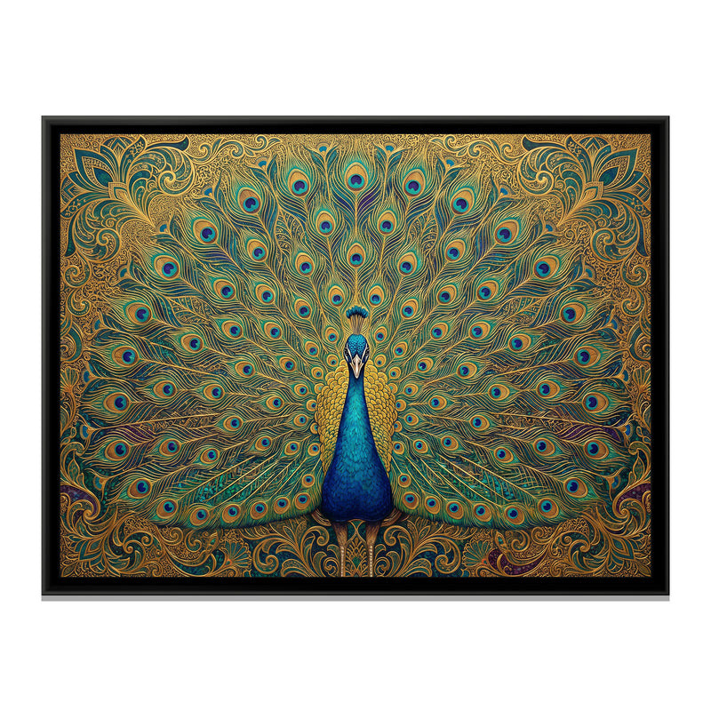 Golden Plumage Display - framed canvas print, front view