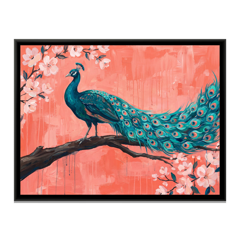 Teal Majesty on Coral Branches - framed canvas print, front view