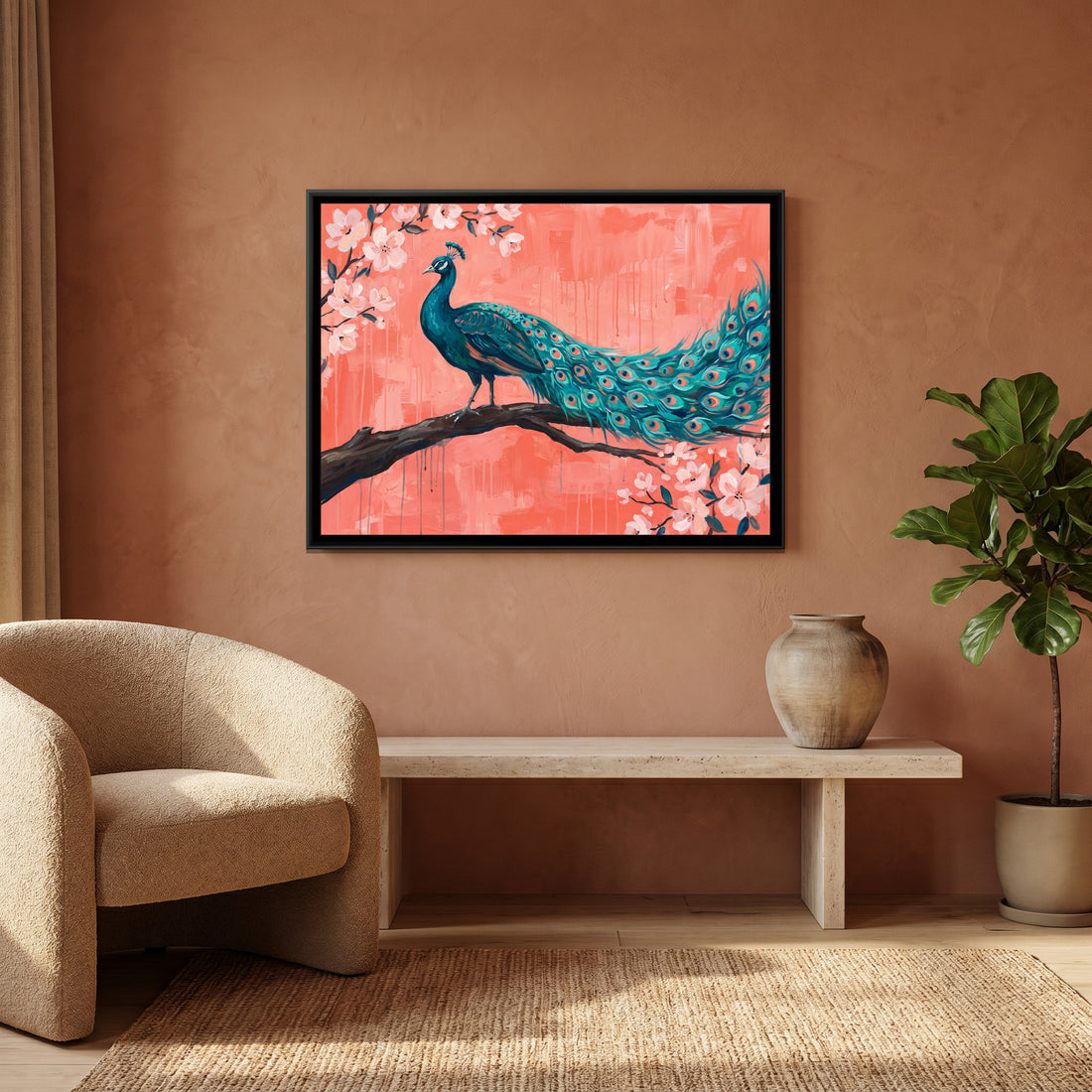 A Kolorkaari canvas in a floater frame, in a room