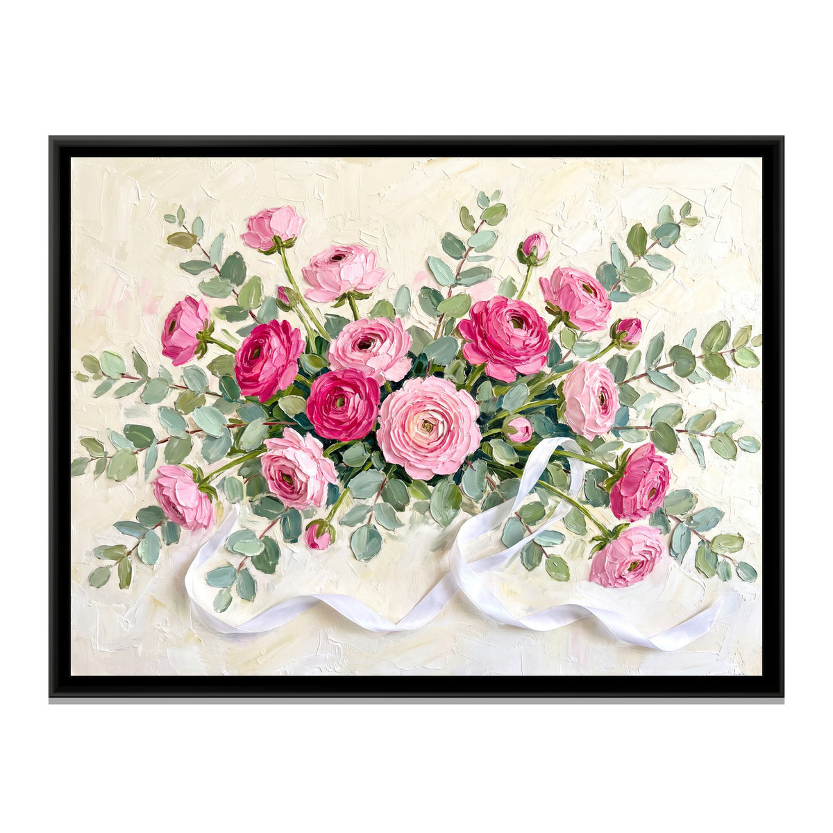 Pink Ranunculus Centerpiece - framed canvas print, front view
