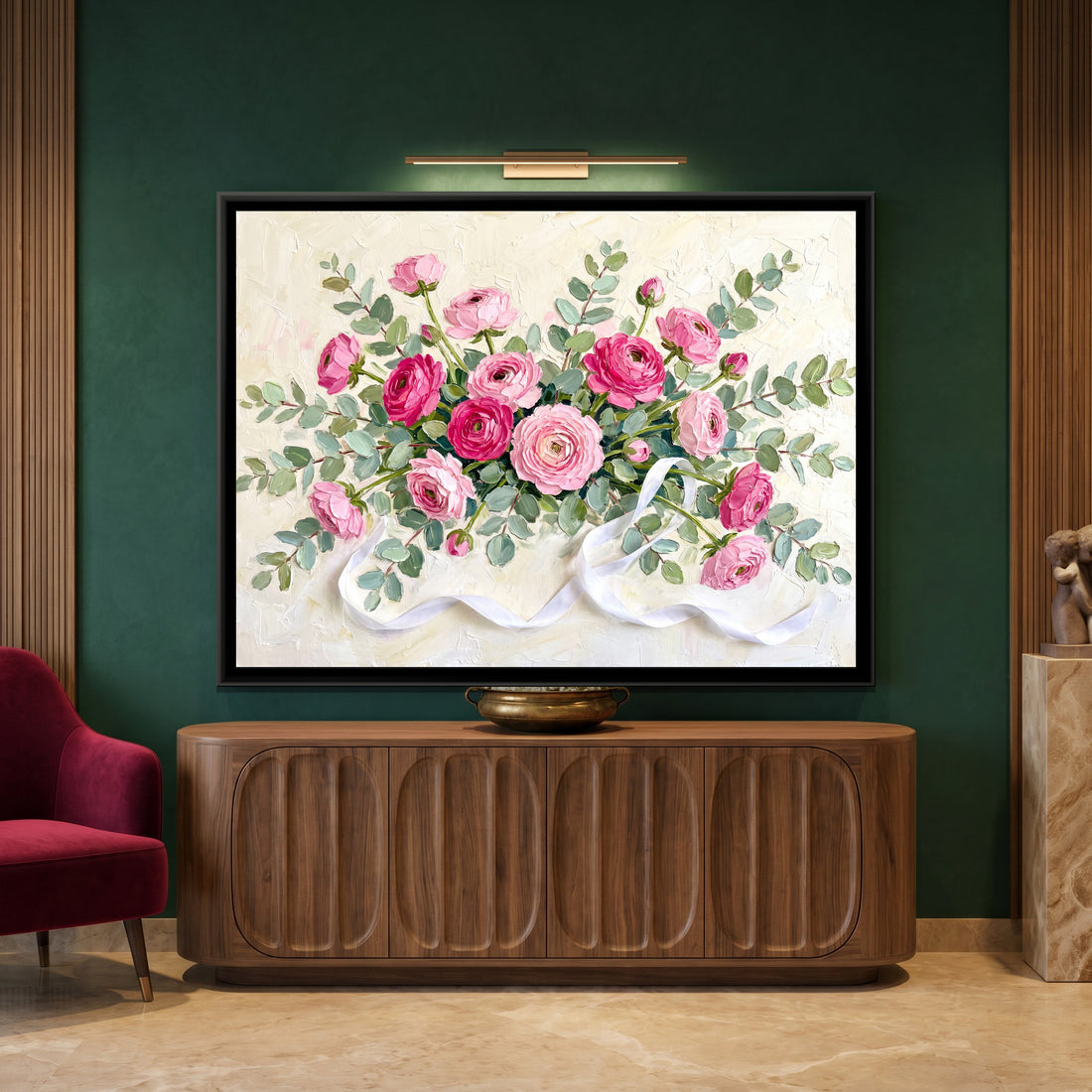 A Kolorkaari canvas in a floater frame, in a room