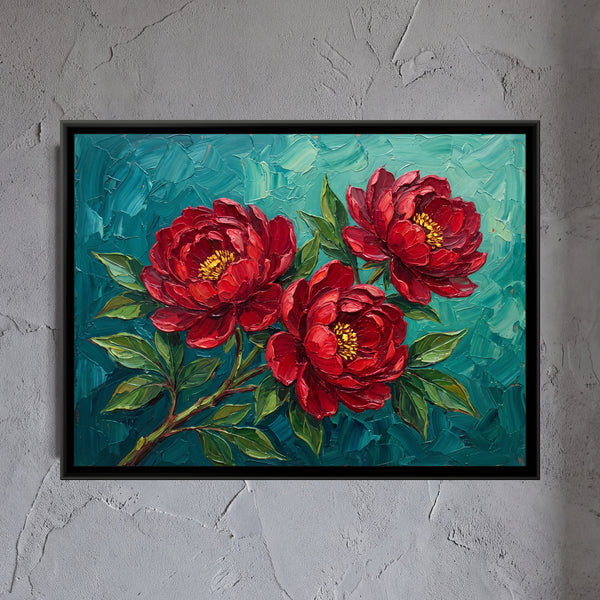 Crimson Blooms on Teal