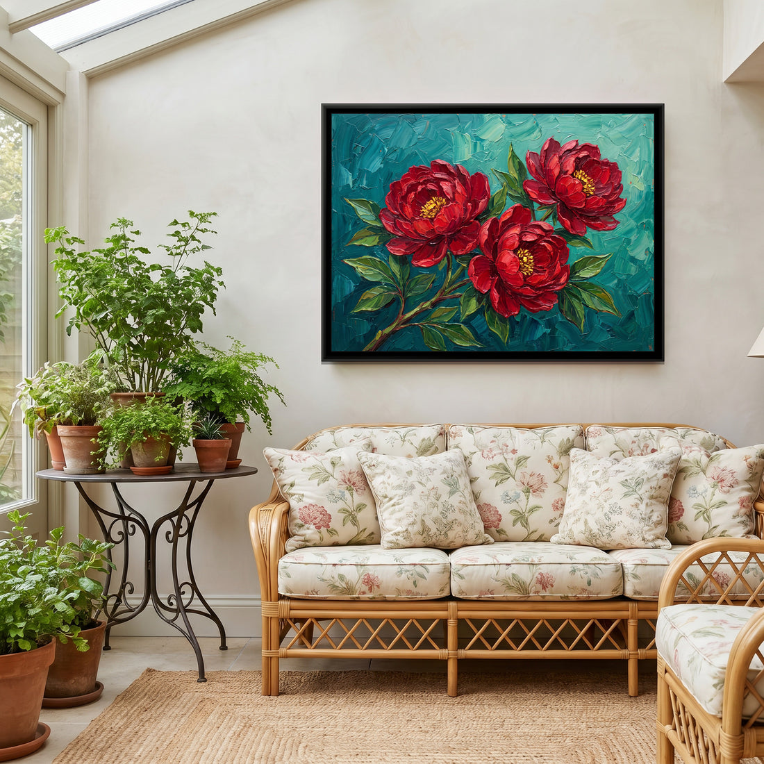 A Kolorkaari canvas in a floater frame, in a room