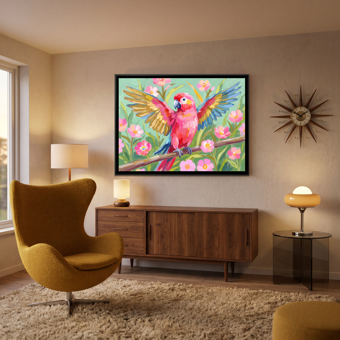 A Kolorkaari canvas in a floater frame, in a room