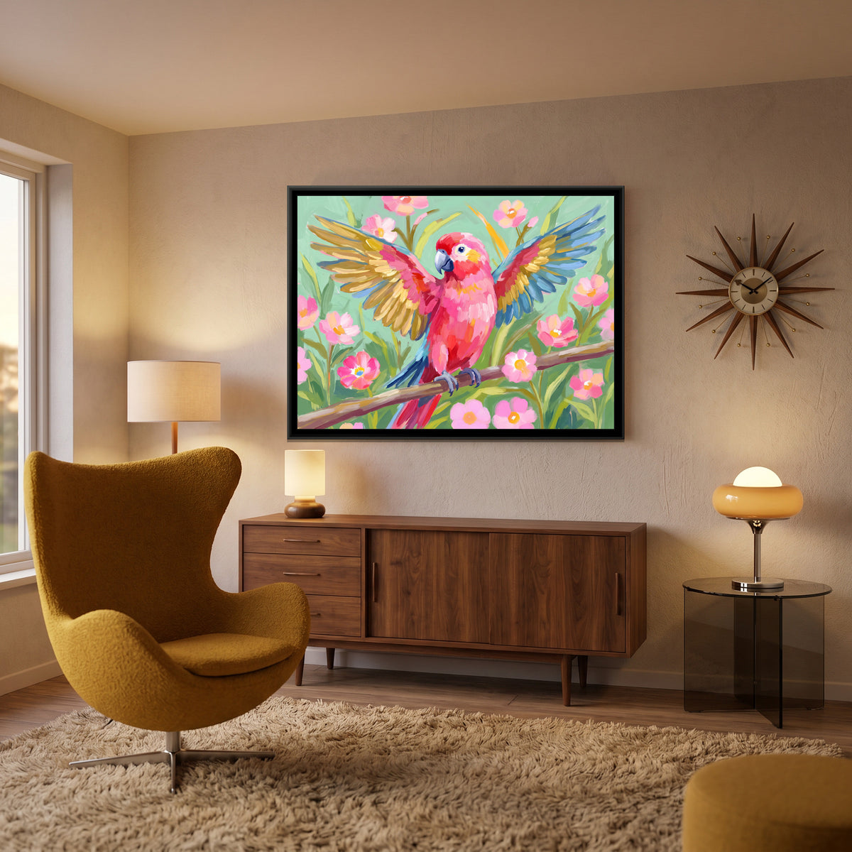Magenta Wings Unfolding - canvas art shown in a styled room