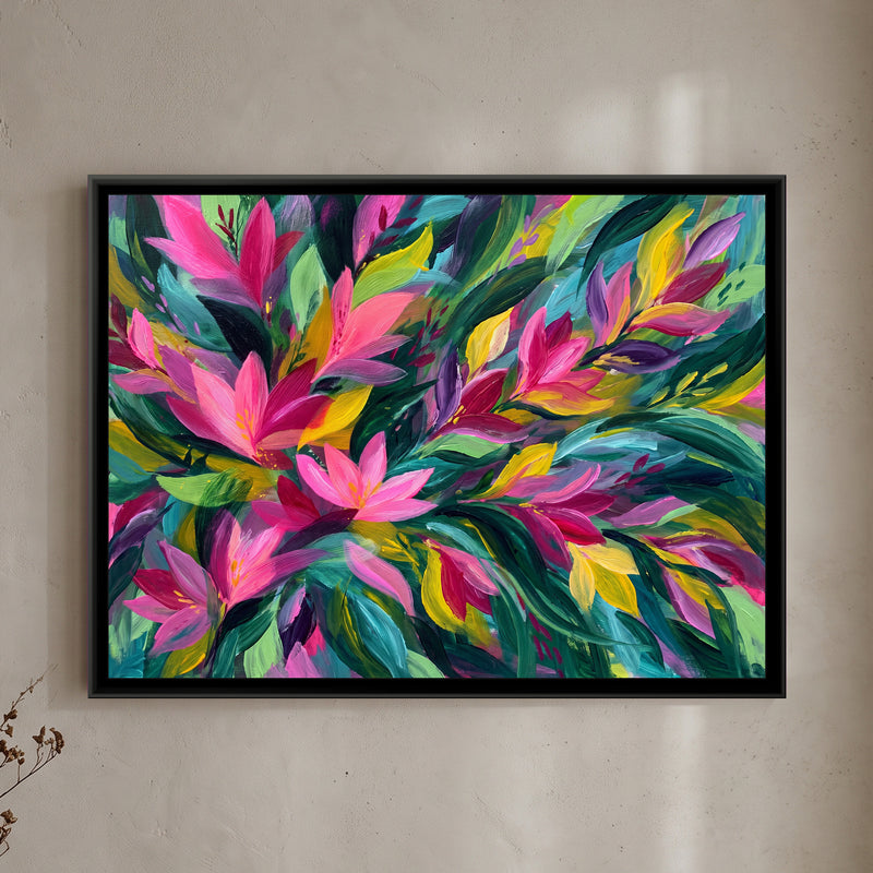 Tropical Petal Canopy - framed canvas art hung on a wall