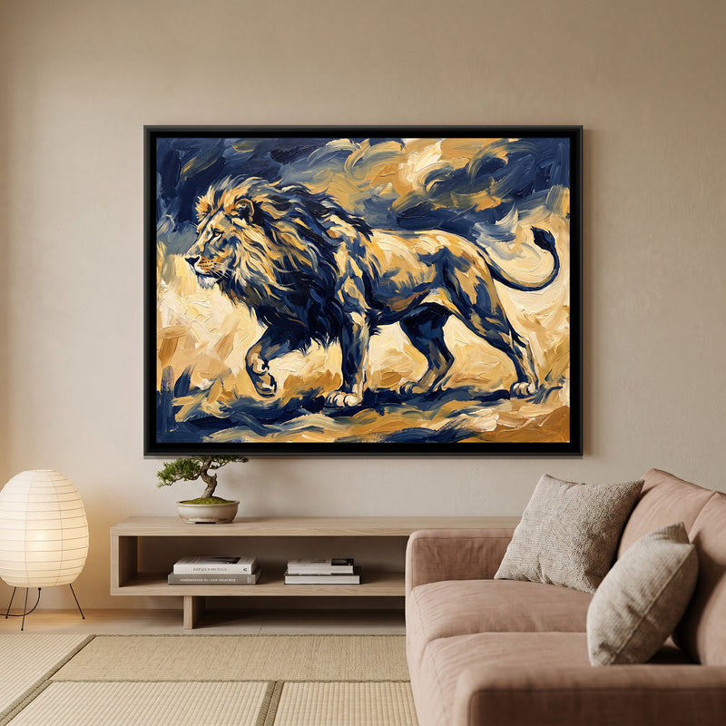 Indigo Prowl - canvas art shown in a styled room