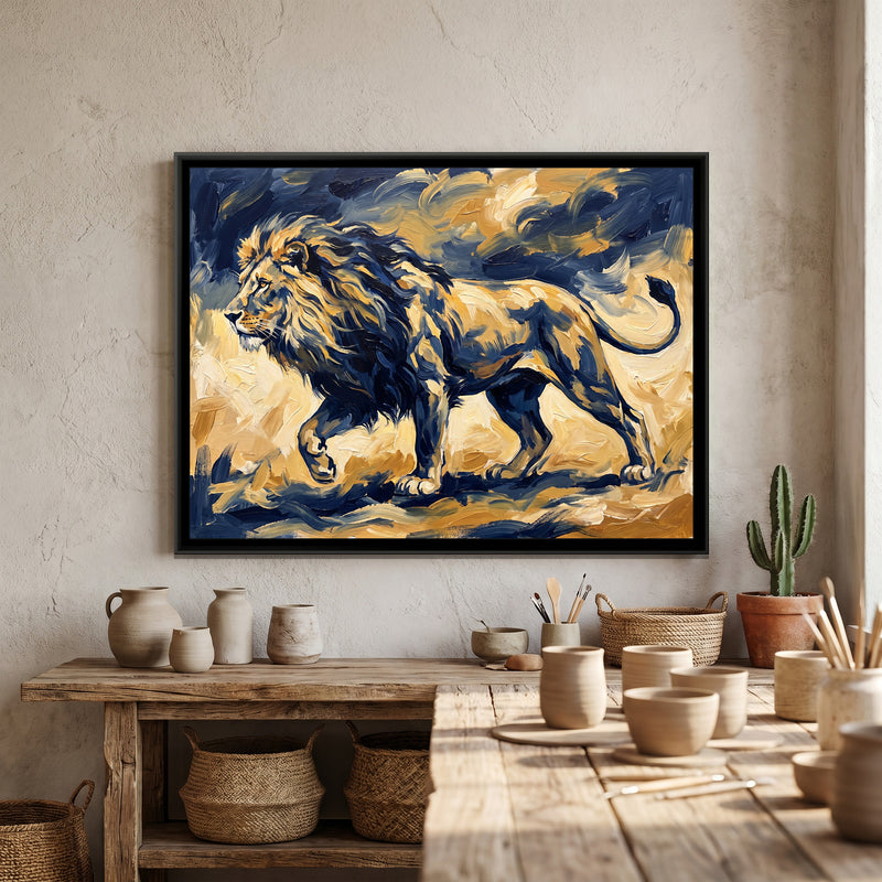 Indigo Prowl - canvas art shown in a second room setting