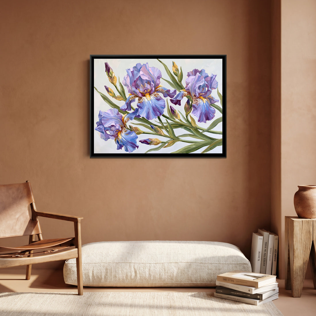 A Kolorkaari canvas in a floater frame, in a room