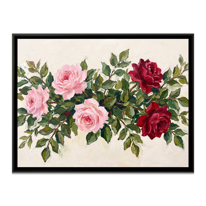 Crimson and Blush Garland - framed canvas print, front view