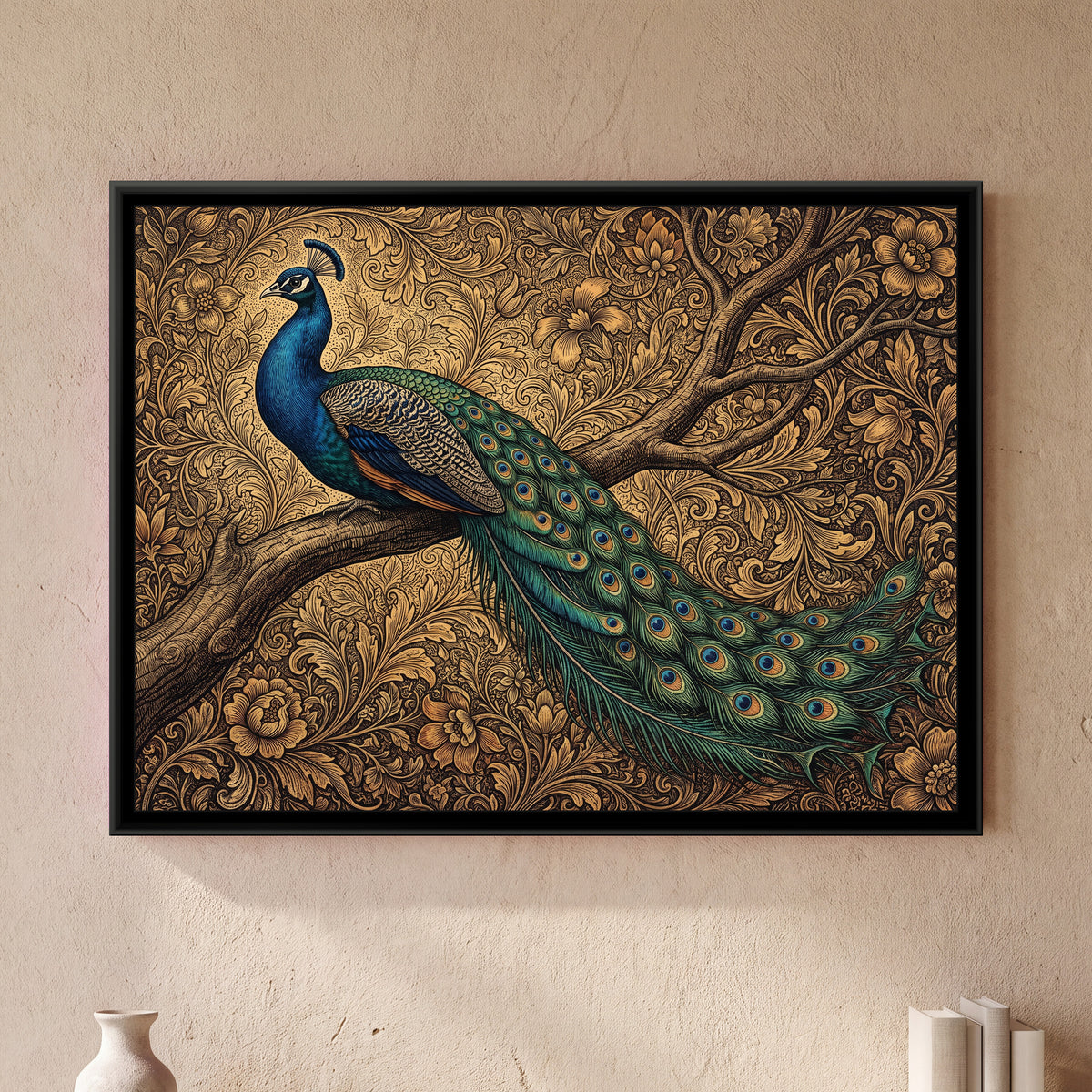 Sapphire Crown on the Branch - framed canvas art hung on a wall