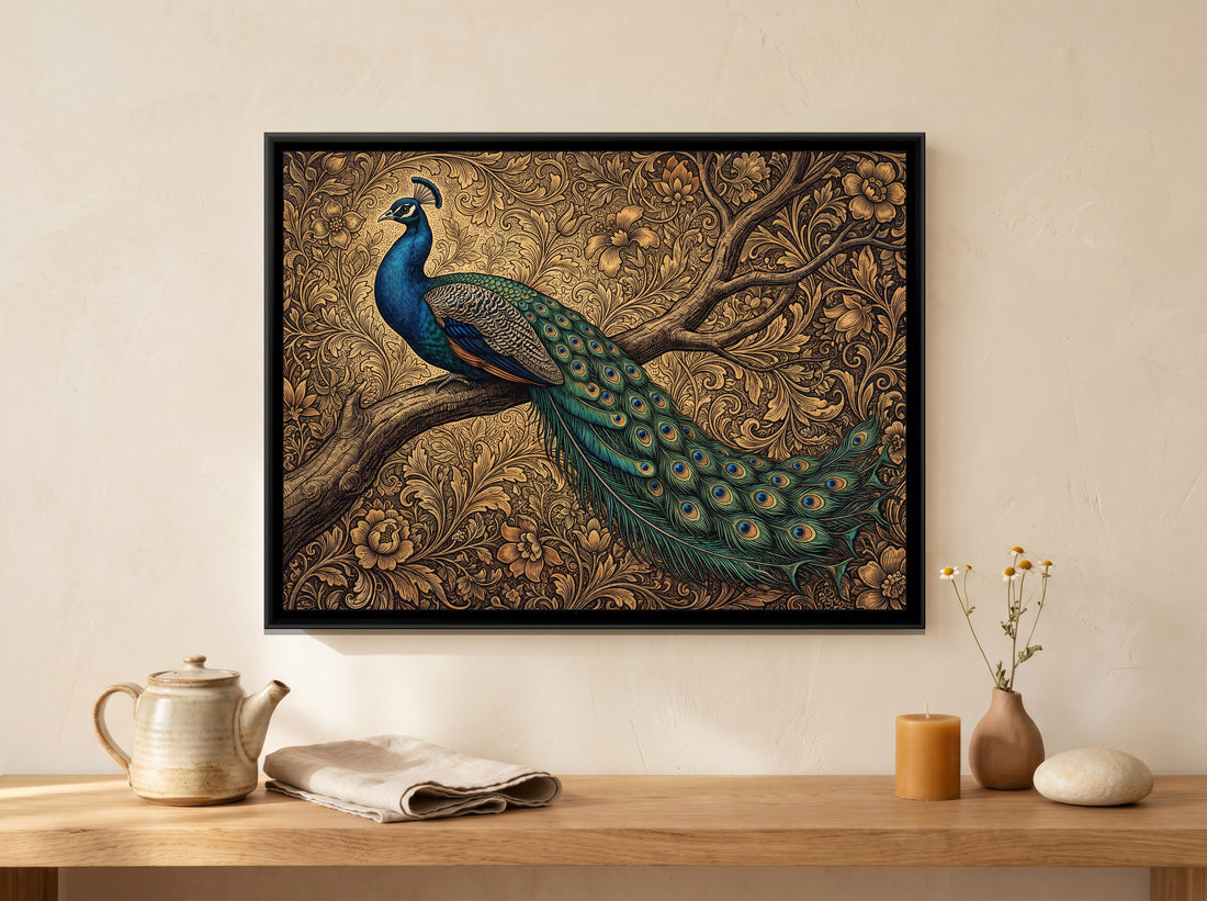 A Kolorkaari canvas in a floater frame, in a room