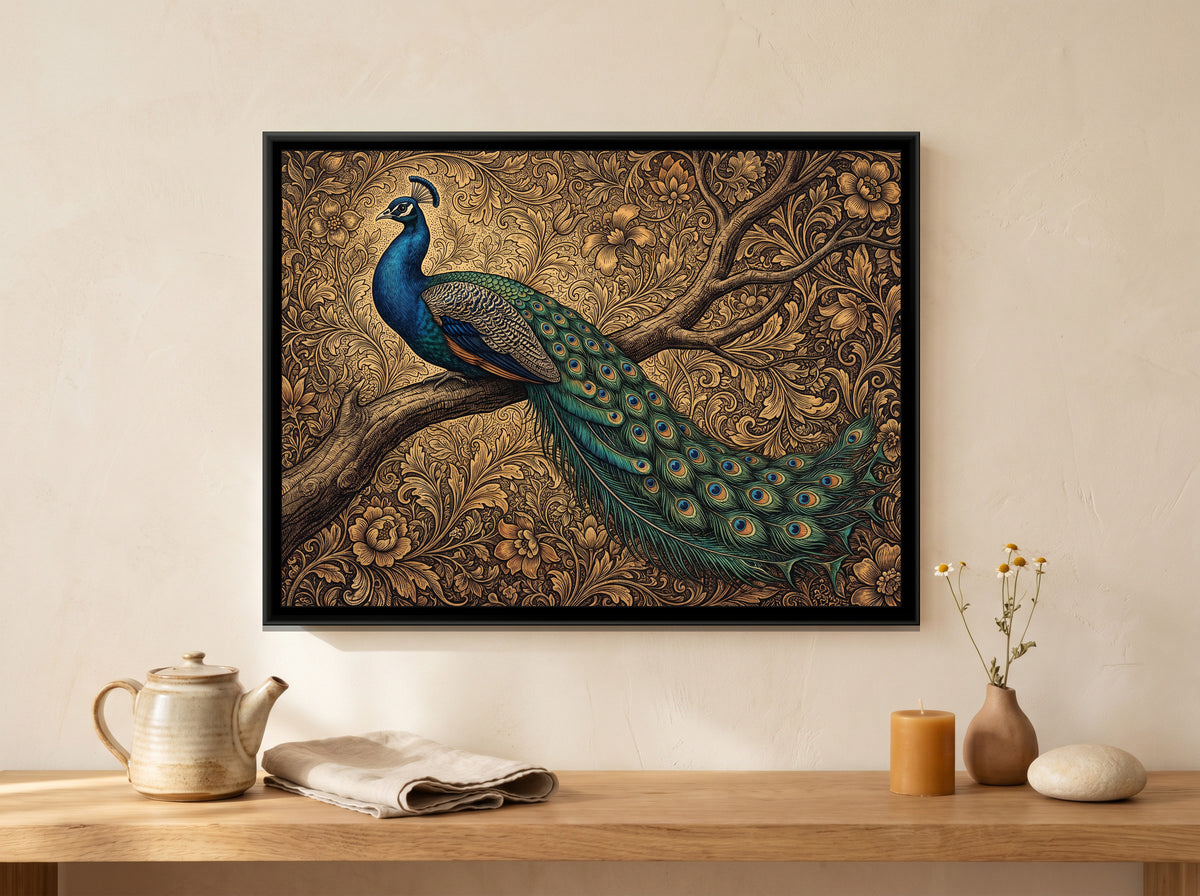 Sapphire Crown on the Branch - canvas art shown in a styled room