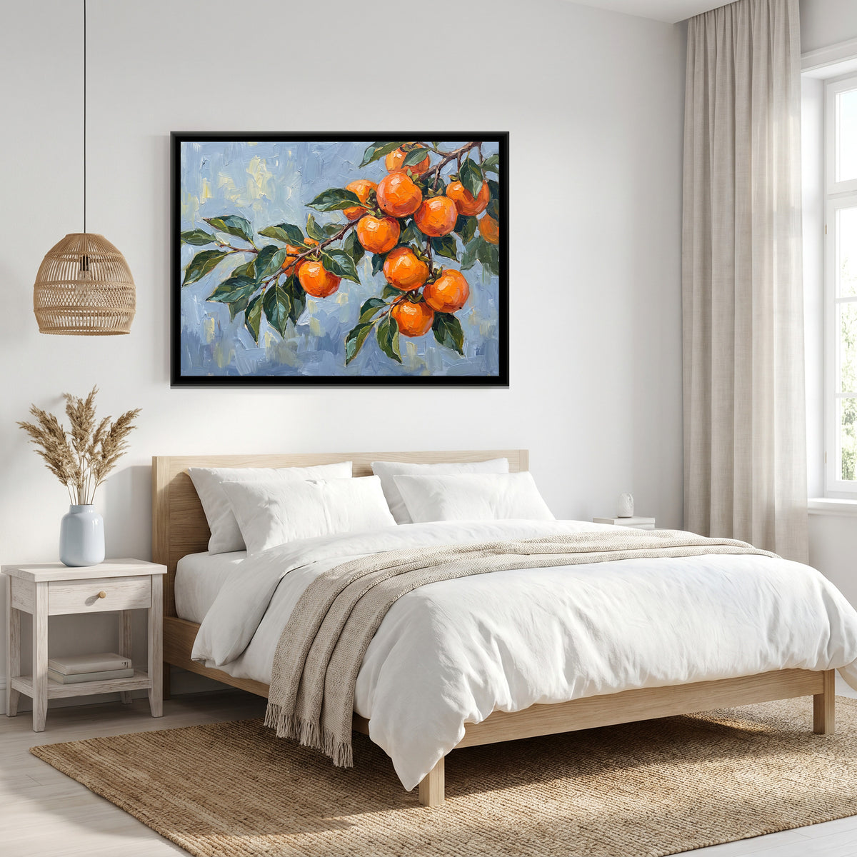 Persimmons on a Branch - canvas art shown in a second room setting