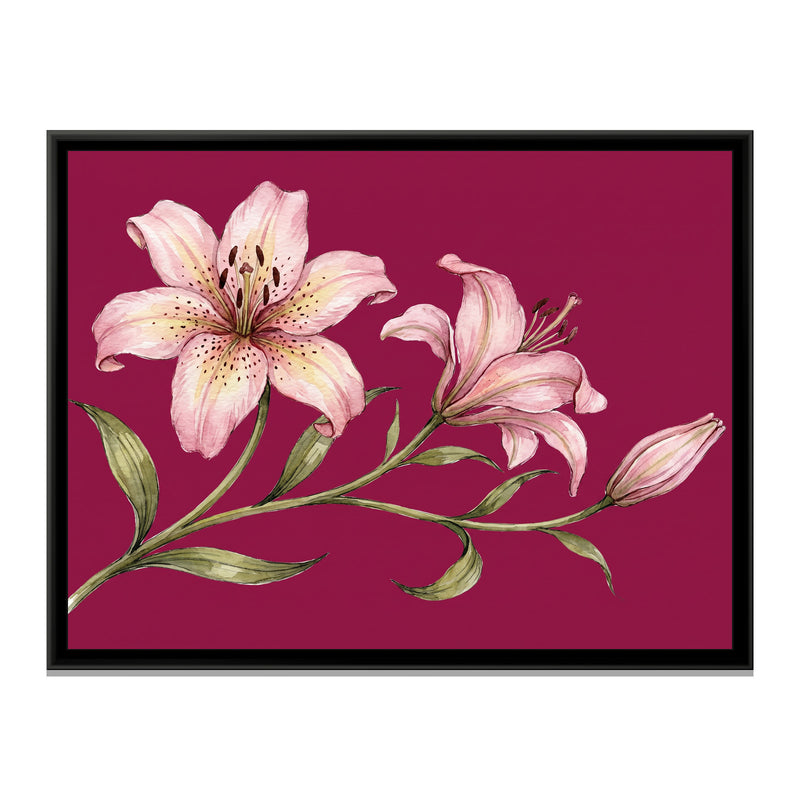 Blush Lilies on Magenta - framed canvas print, front view