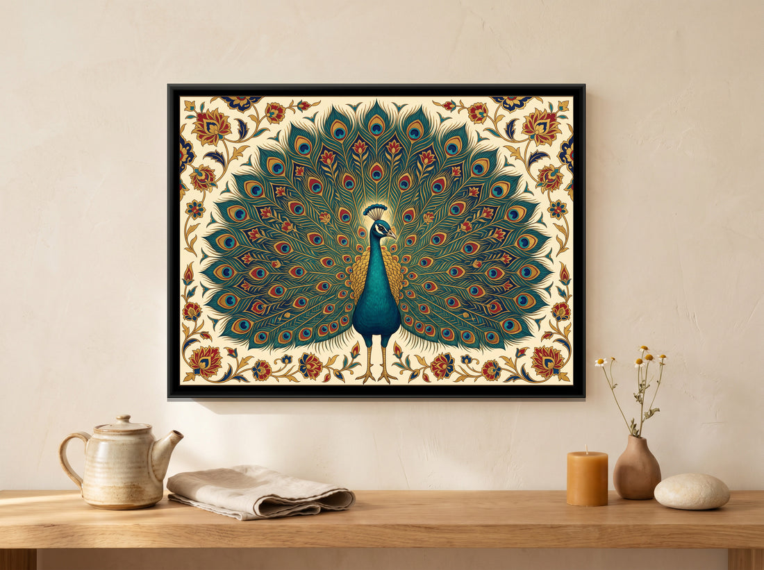 A Kolorkaari canvas in a floater frame, in a room