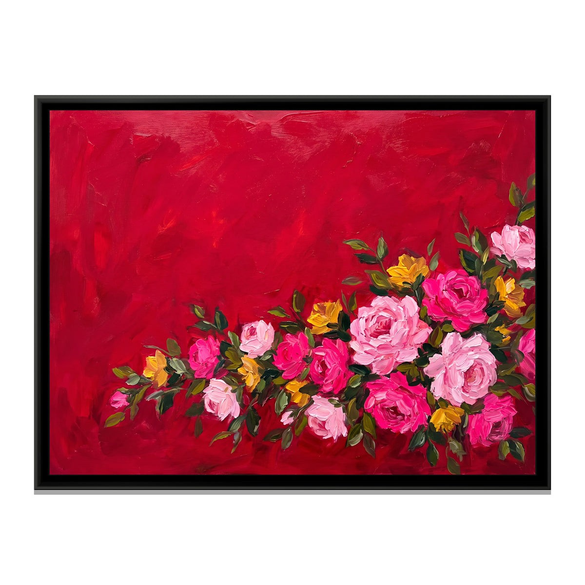 Crimson Horizon Blooms - framed canvas print, front view