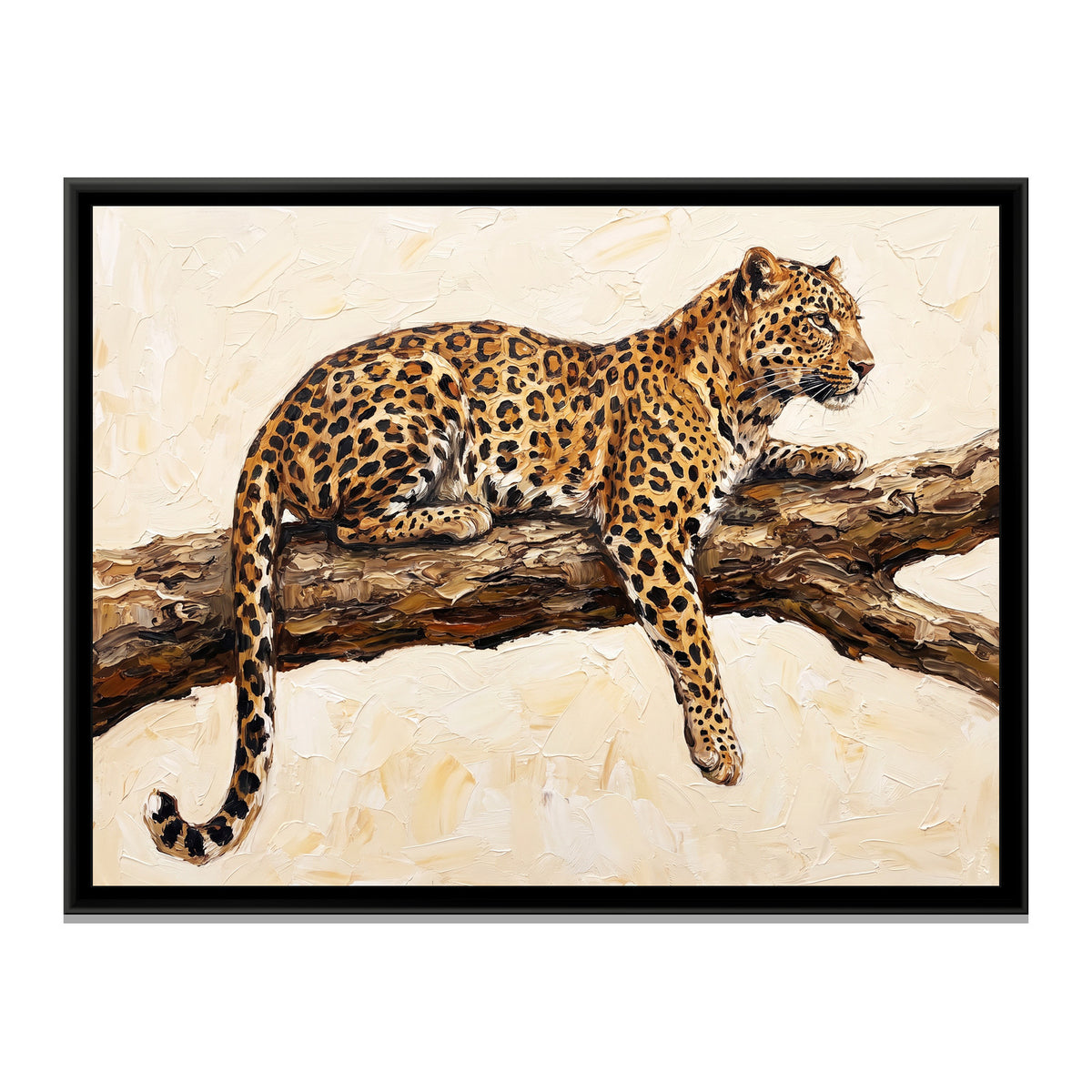 Golden Leopard Resting - framed canvas print, front view