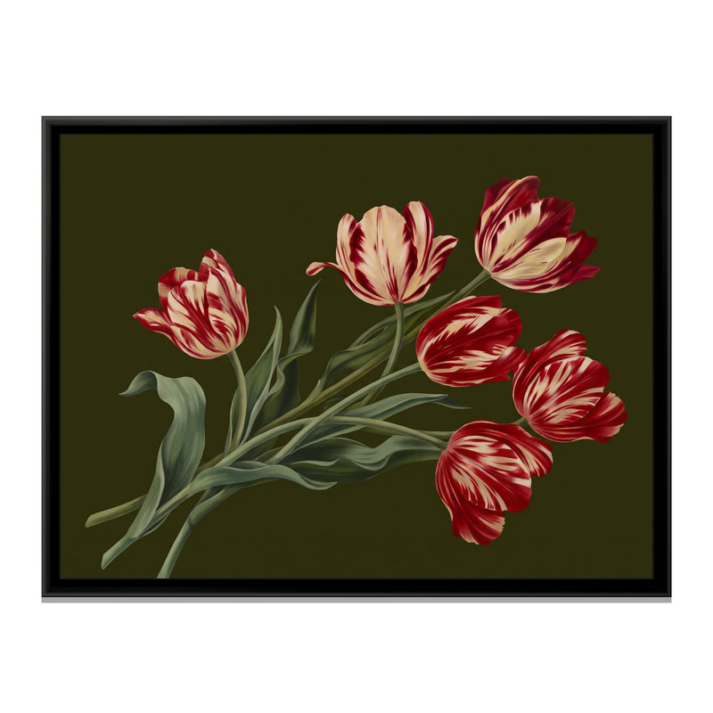 Striped Tulips Scattered - framed canvas print, front view